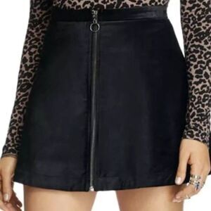Free People Black Funkytown Velvet Mini Front Zipper A-line Skater Skirt Size 4